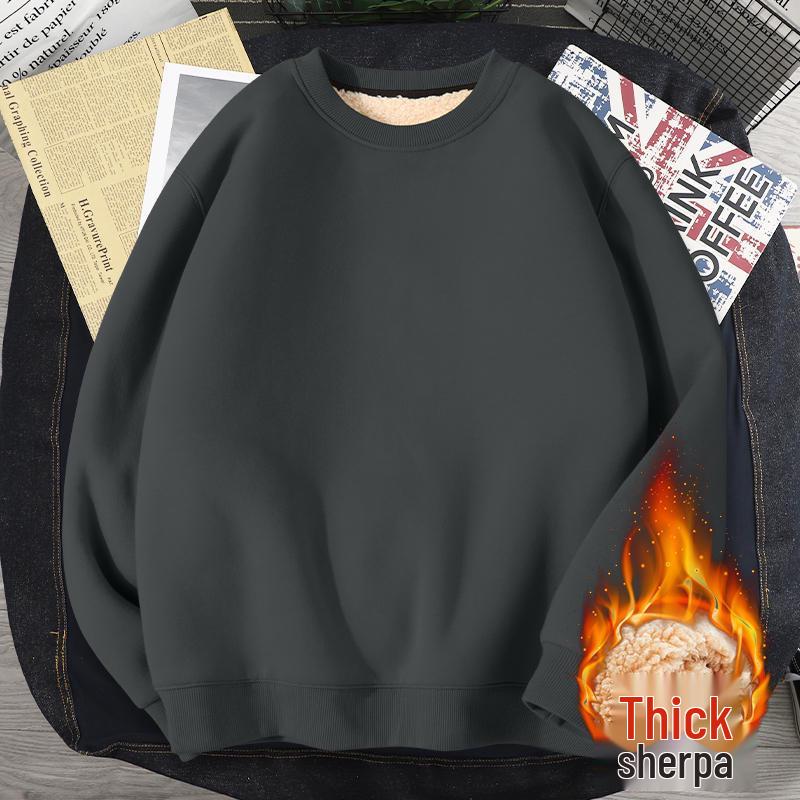 

Men s Lambswool Round Neck Hoodie - Winter Thickened, Warm, Pure Color, Plus Size, Loose Fit Jacket M 90-105 lbs