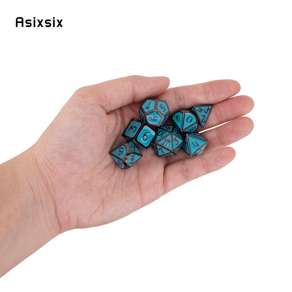 7 Pcs Black Green Standard Metal Dice Solid Metal Polyhedral Dice Set Suitable for Role-Playing RPG Board Game Card Game