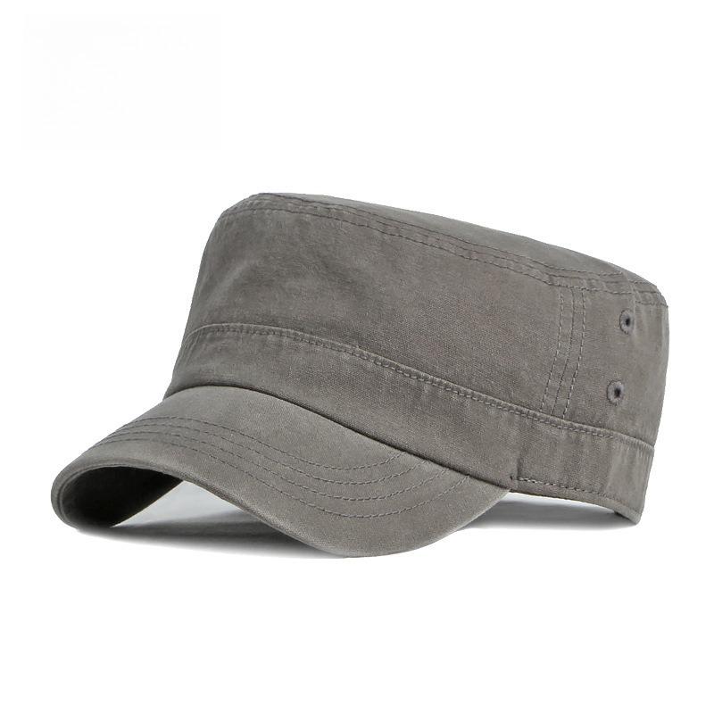 Men's Retro Washed Cotton Military Cap Flat Top Cadet Patrol Hat Summer Breathable Army Peaked Cap Casual Plain Sun Hat