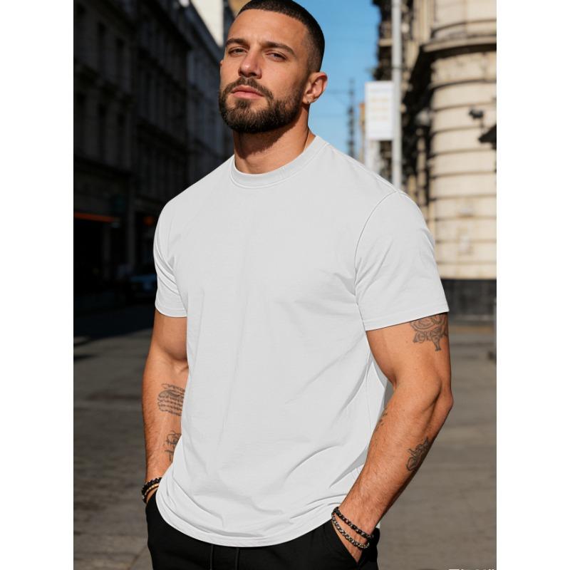 Spring Summer Men's 100% Cotton Crew Neck Short Sleeve T-Shirt Casual Solid Color Tee
