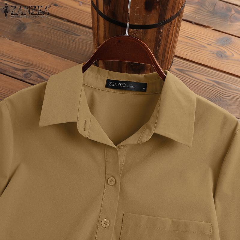 ZANZEA Vestido camisero casual de manga corta con cuello vuelto para mujer