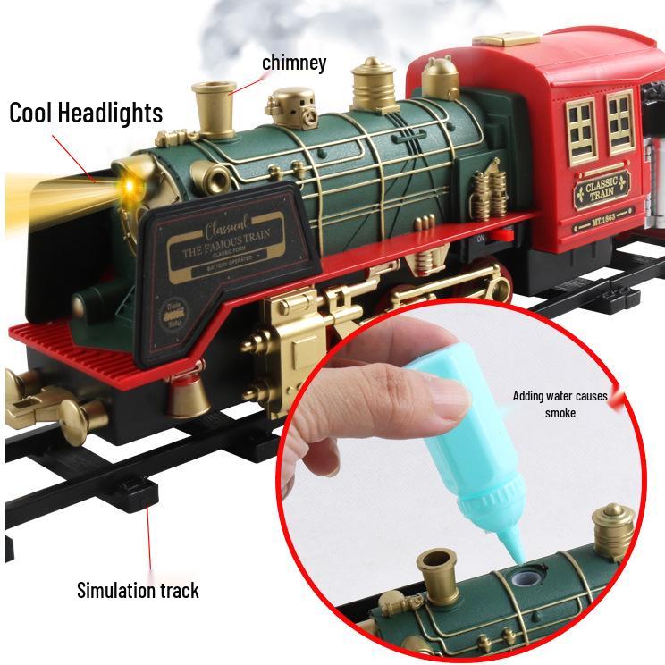 Remote Control Track Car with Smoke, Music & Lights - Christmas Train Toy for Kids