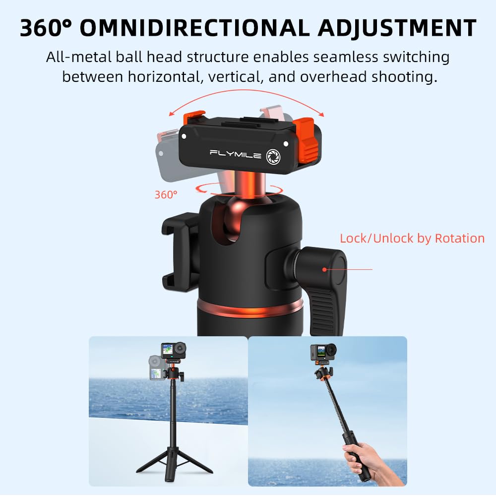 Mini Förlängningsstång Kamera Stativ för DJI Osmo Action Magnetisk Kul med Mini Kallsko 6/Osmo Nano, Snabbfäste, 360° Rotation, Huvud, Resa,