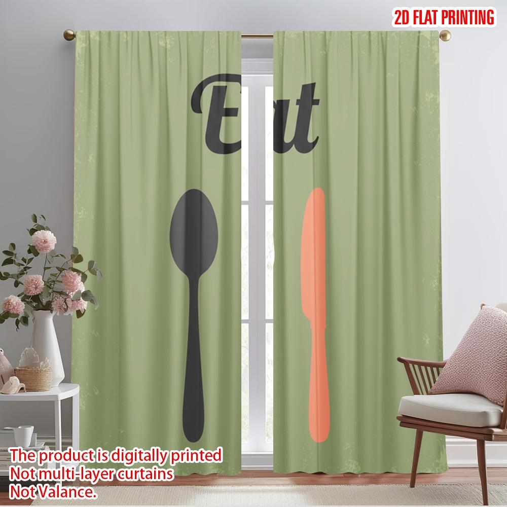 2pcs 2D flat printing Scene Curtains Eat Spoon Fork Knife Polyester Without Electricity Party Decorations Perfect for Outdoor