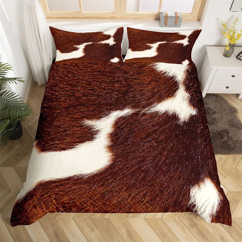Cowhide Duvet Cover Queen Microfiber Western Farmhouse Animal Skin Fur Bedding Set 2/3pcs For Kids Teen Cattle Cow Quilt Cover