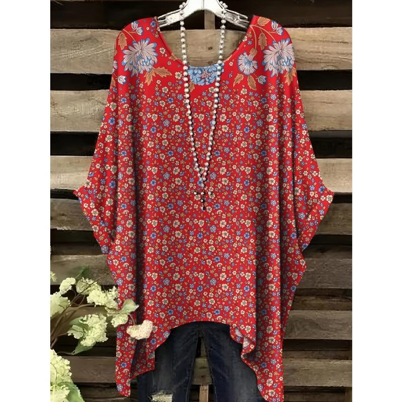 Summer Women's Bohemian Style Print T-Shirt Tops Fashion Striped Flower Graphic T-Shirt Casual Comfort Short Sleeve
