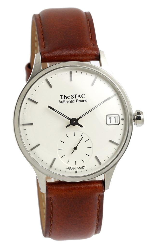 The STAC Authentic Round Classic Watch, Made in Japan, for Men and Women (Bar x Silver Brown)
