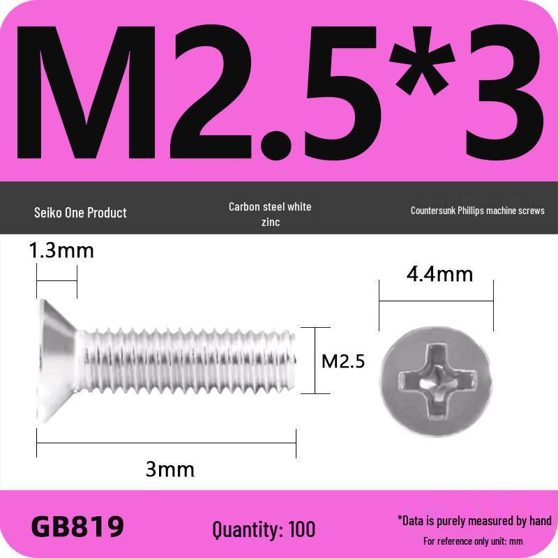 GB819 Zinc-Plated Carbon Steel Phillips Countersunk Screws: M2-M10