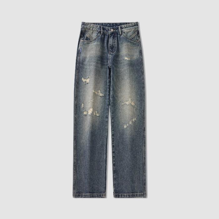 

Рваные джинсы мужские весенние новые ретро повседневные брюки американская высокая улица свободные прямые штаны 38 синий