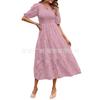 Spot New European and American Women's Clothing Lace Short Sleeves Front and Rear Collection Waist Crew Neck Dress Women