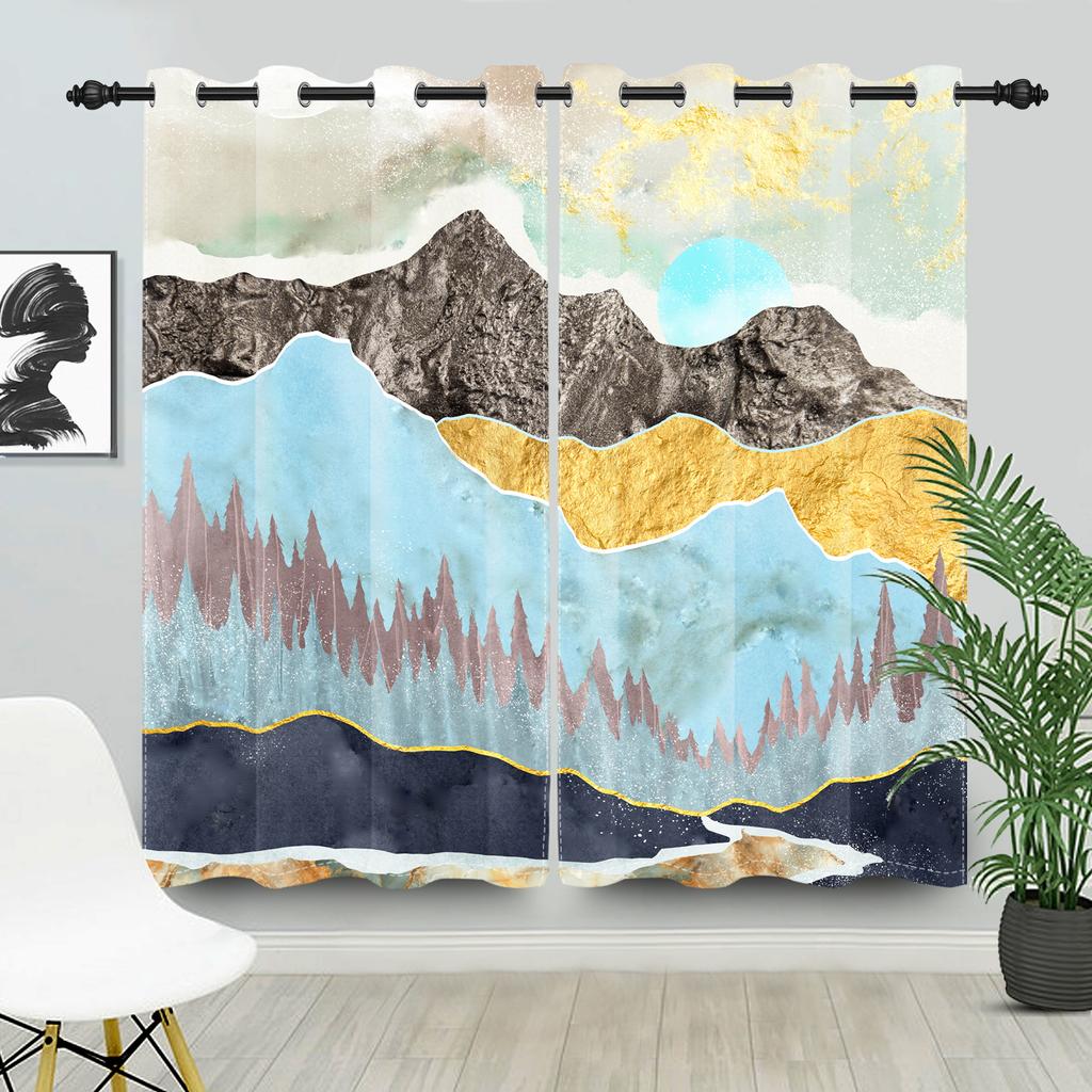 Abstract Landscape Pattern Curtains Style Living Room Bedroom Modern Home Decor Window Drapes Boho Blackout Made Of Polyester Treatment