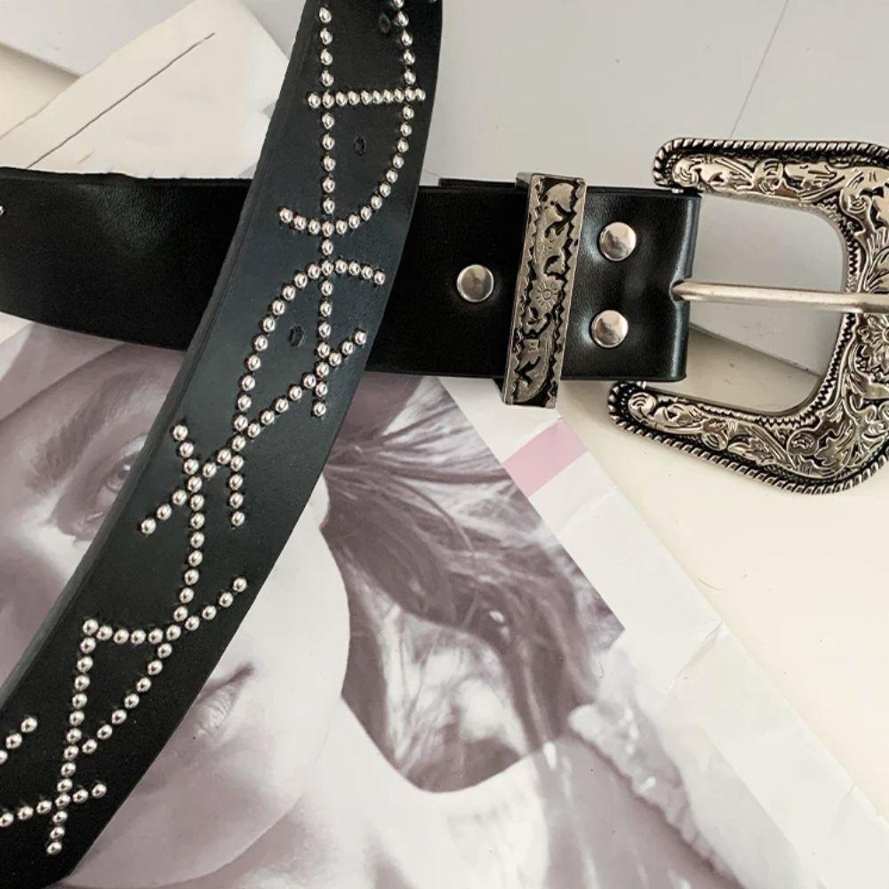 Gothic Buckle Waist Belt Black White Dress Jeans Belt Versatile Women's Belt  Spicy Girls