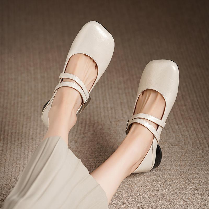 French gentle wind low heel single shoes women's 2025 spring and autumn new light mouth small leather shoes foreign style word with Mary Jane shoes