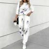 Women Floral Print Two Piece Outfit, Long Sleeve Crew Neck Top & Drawstring Jogger Pants Casual Tracksuit for Spring Autumn