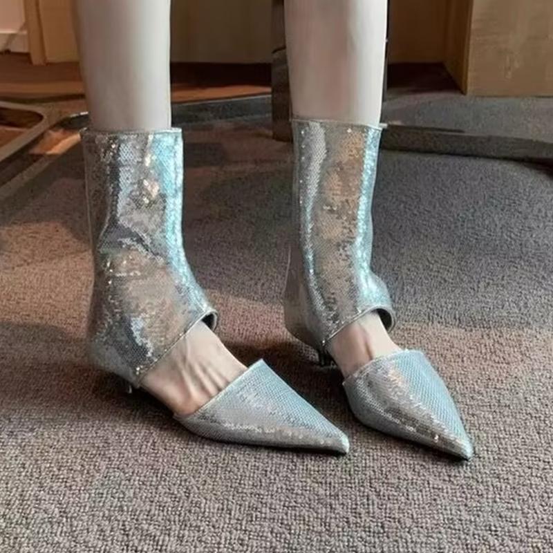 

Fashion Pointed Toe Women Heeled Sandals Designer Fashion Shoes Trend Sexy Woman Elegant Shoes 2025 Brand Walking New Sandalias De Mujer 42 серебряный