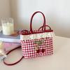 Polka Dot Lace Plaid Handbag Bowknot Sweet Crossbody Bag Portable Lattice Cherry Handbag  Students