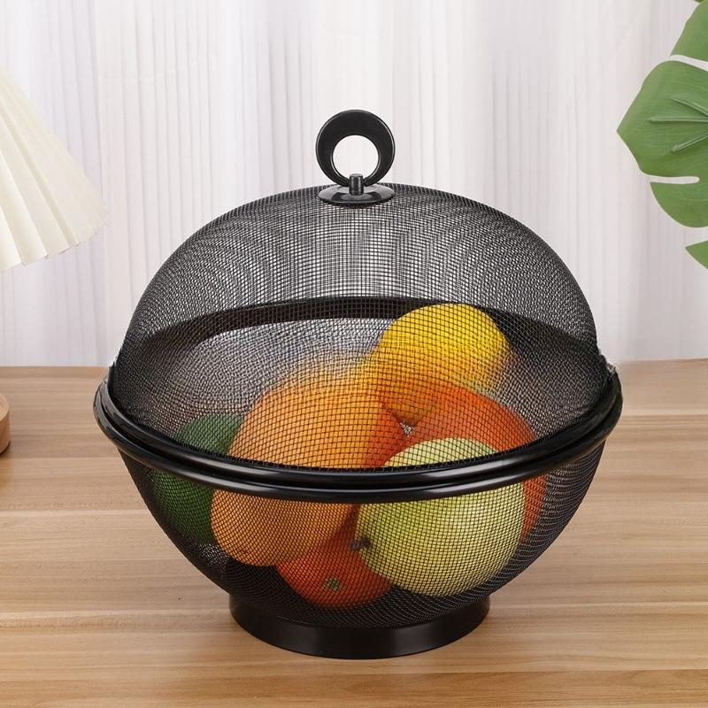 Mesh Fruit Basket with Lid Large Capacity Food Grade Prevent Fly Stainless Steel Kitchen Drain Basket Vegetables Fruit Holder
