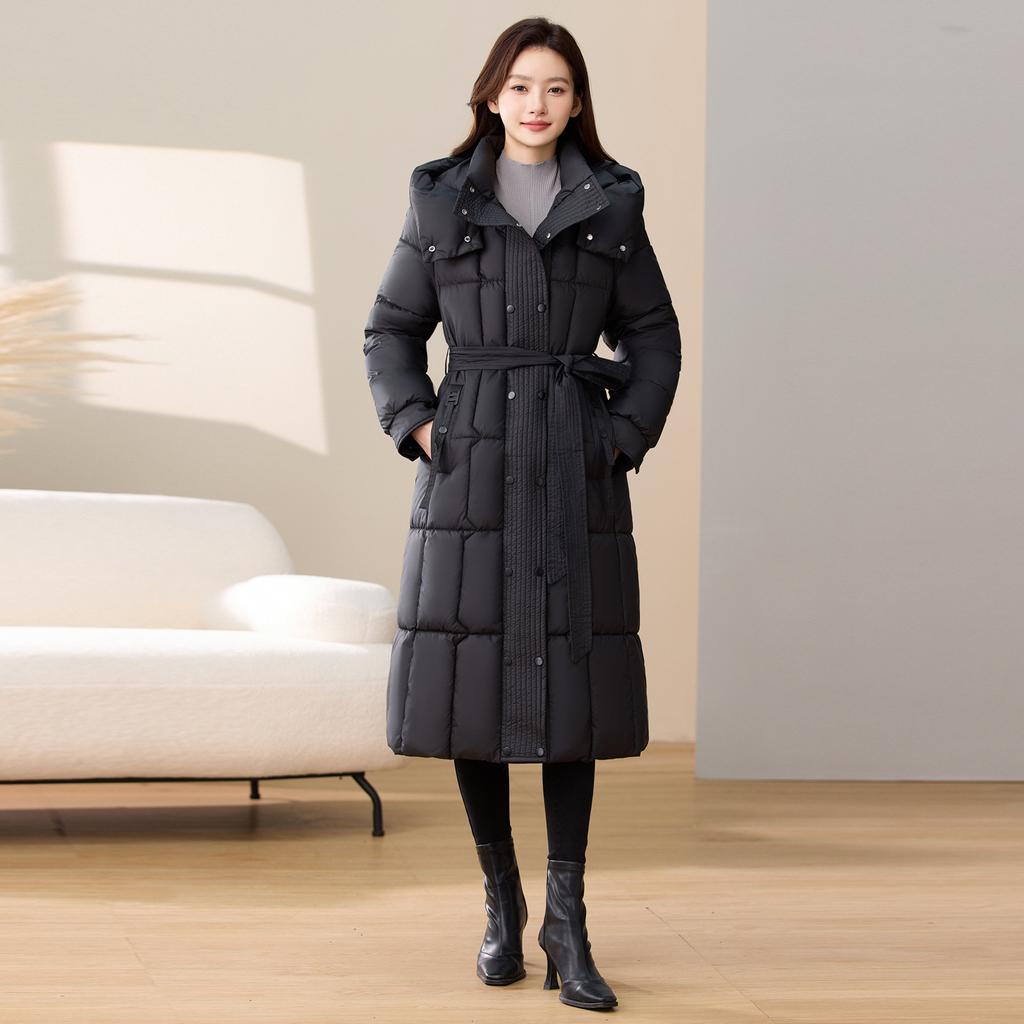 Herbst und Winter locker lang Kapuze Baumwollkleidung über dem Knie verdickt winddichte Jacke