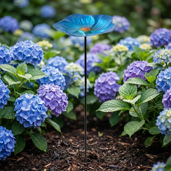 Metall Blume Gartenstecker Vogelbad Vintage Außen Bienen Tränke Station 25,6" Abnehmbarer Schmetterlings Futterspender Bad Schale für Außen Garten Rasen Dekor