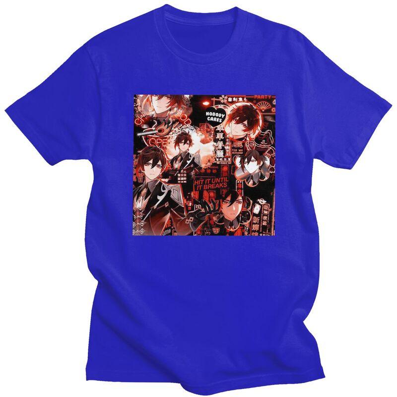 Custom Classic Zhongli Genshin Impact T Shirts Men Anime Game Tshirts Casual Tee Oversized Tshirts Gift
