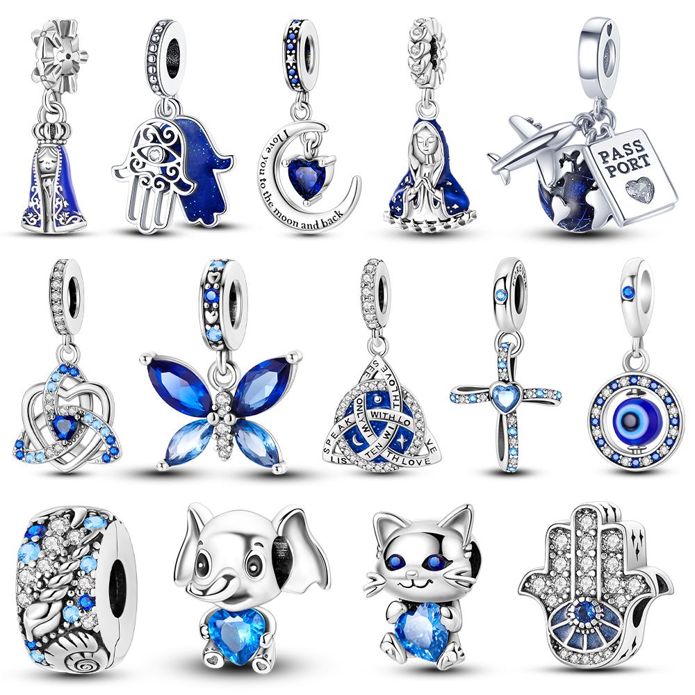 Copper Charms Blue Series Beads Fit Bracelet Pendants Diy Original Charm Fashion Making Jewelry For Women