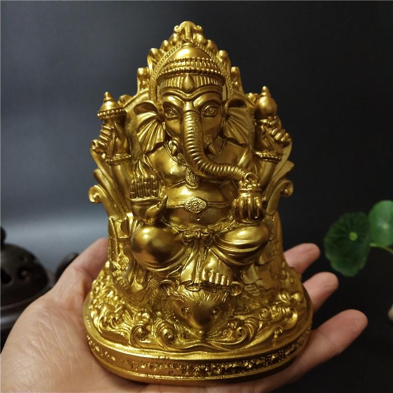 12cm Gold Lord Ganesha Statue Buddha Elephant God Sculptures Resin Home Decoration Meditation Big Buddha Statues