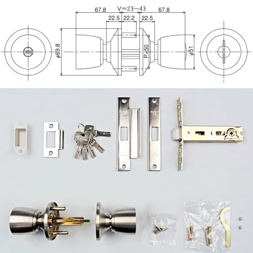 ALPHA Universal Door Knob Replacement with Key, Complete Replacement Set, for Back Doors and Front Doors, Dimple Key, D36M05-TRW-32D-100-ALU, Replacem