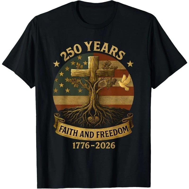 Flag Cross Tree 250 Years Faith Freedom Unisex T-Shirt M