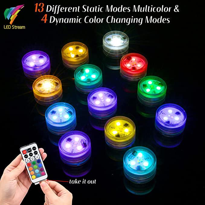 Remote-Controlled LED Waterproof Multi-Color Light for Diving, Fish Tanks, Vases, Candles, Tea Lights, and Pumpkins