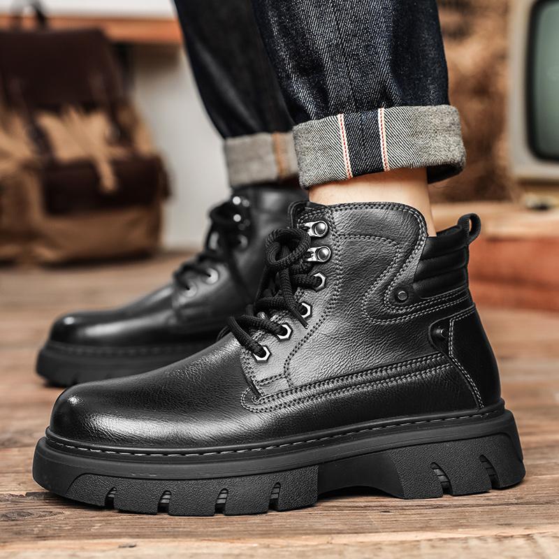 Leder High Top Schuhe Herren Dicke Sohle Herren Motorradstiefel Allround Herren Bequeme Outdoorstiefel Handgefertigt Herren Sneaker