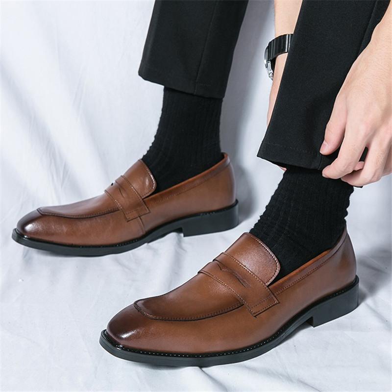 High Quality New Men's Pointed Penny Loafter Patent Leather Casual Shoes Male Formal Wedding Dress Homecoming Zapatos Hombre