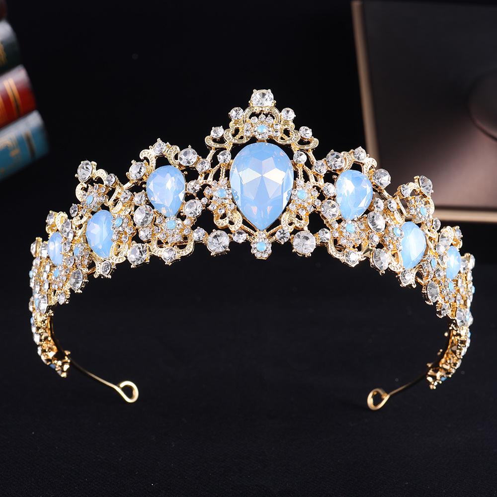 Барочная красная стразовая свадебная корона - Золотая европейская повязка на голову Свадебный аксессуар