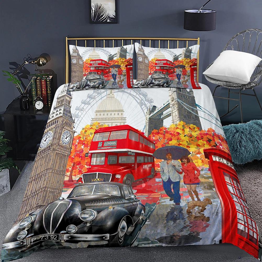 Housse de Couette Tour Eiffel Romantique Moderne Bâtiment de Ville de Paris Rouge et Bleu Housse de Couette pour Couple Accessoires Décor pour Adolescente