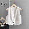 Short Design Outerwear For Women Waistcoat Vest Vintage Sleeveless Dressy Suit Casual Button Up Layering V-Neck Tuxedo for Daily Wear Office
