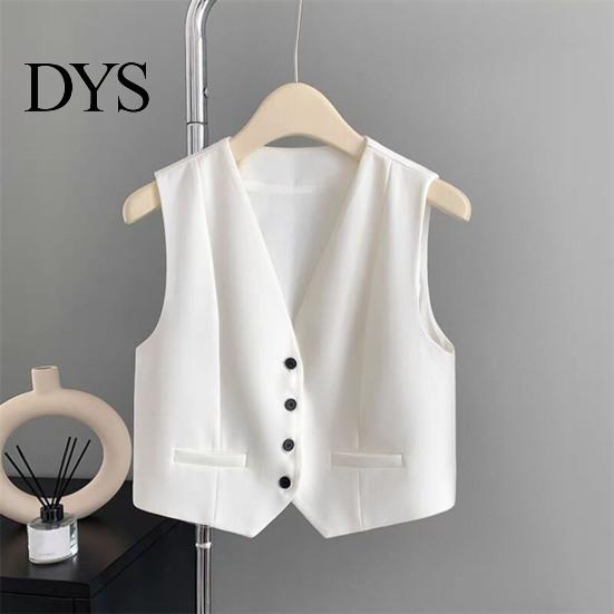 Short Design Outerwear For Women Waistcoat Vest Vintage Sleeveless Dressy Suit Casual Button Up Layering V-Neck Tuxedo for Daily Wear Office
