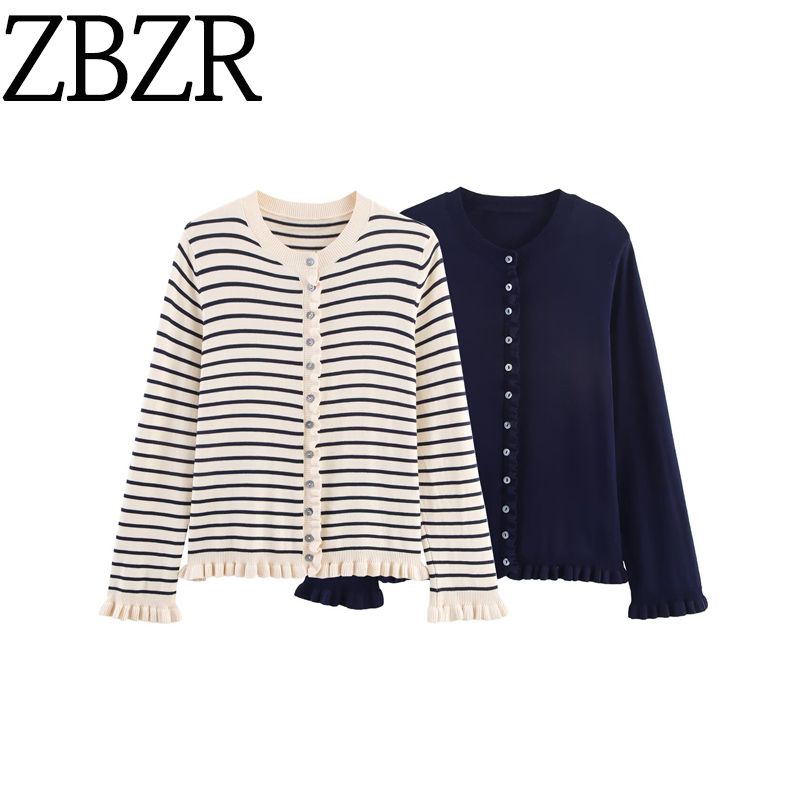 ZA New arrival women's clothing ZR Fashion wind Export Fashion laminated decorative round neck Long sleeves Knitting Outwear 3433100