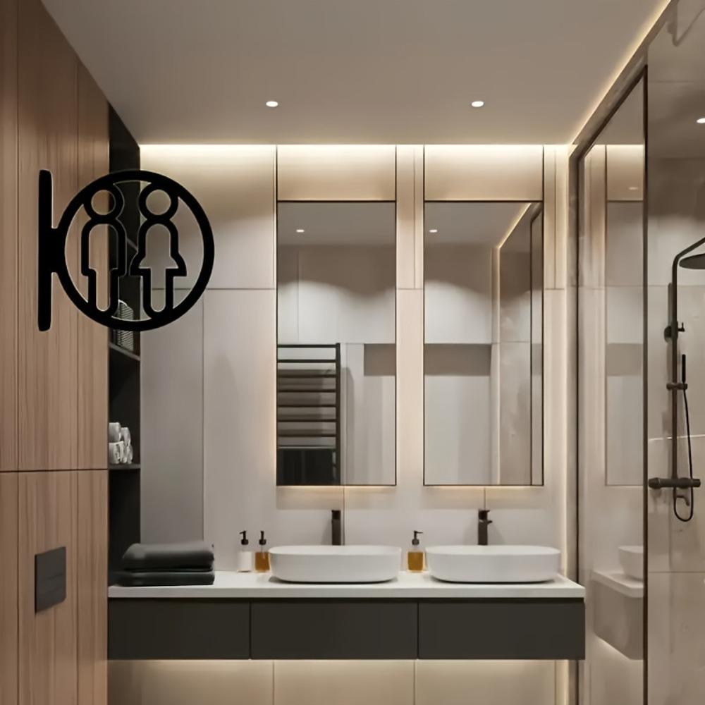 Double-Sided Acrylic Bathroom Sign 2D Flat Washroom Door Sign Sleek Finish Restroom Guide Shops