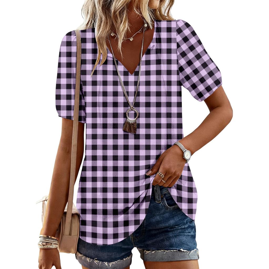 Women's Fashion Casual Checkered Print Top