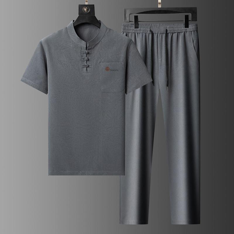 Chinese Style Shirts + Pants Summer Sportswear Men's Casual Sets Male Fashion Chinese Style Trousers