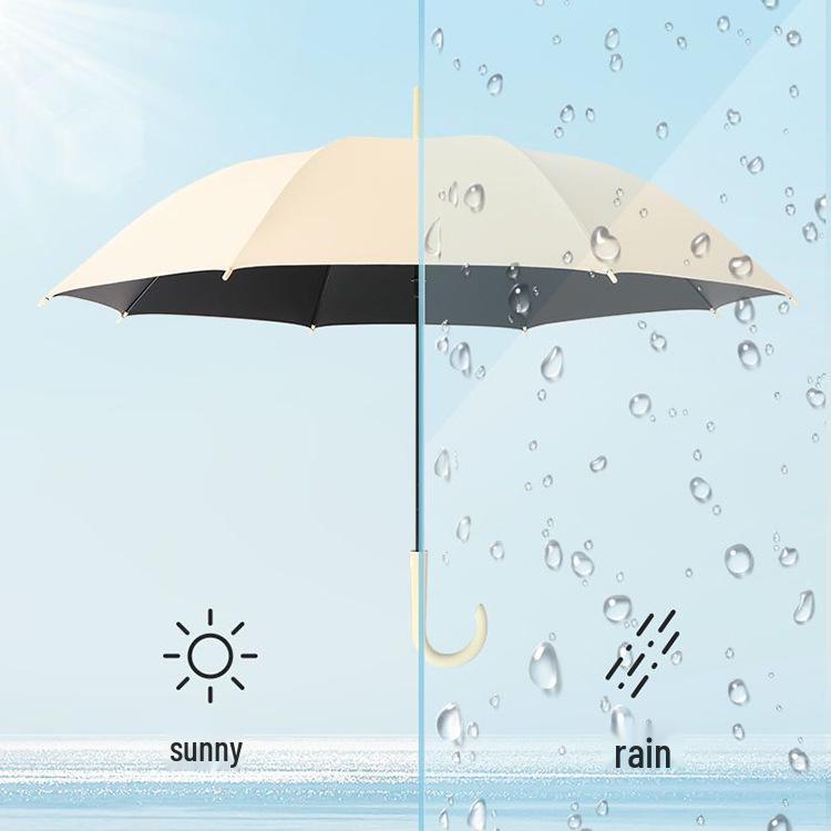 Custom Logo Automatic Umbrella with Straight and Curved Handles – Black UV Protection for Sun and Rain