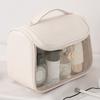 HK8297 Waterproof Clear Design Makeup Bag Large Capacity Cosmetic Bag PU Leather+PVC Travel Toiletry Organizer with Portable Handle Strap