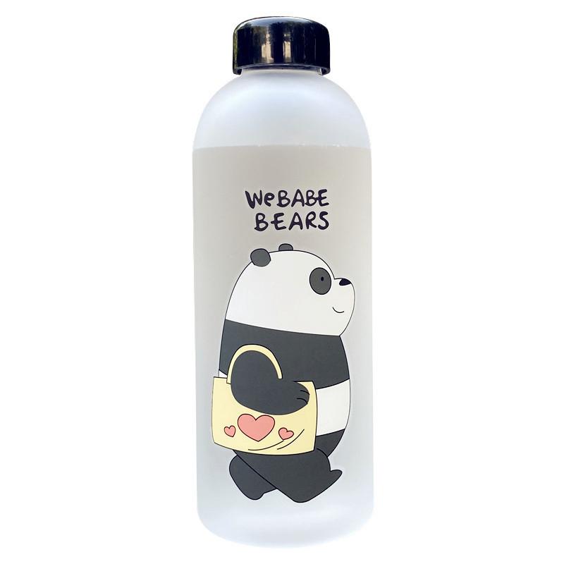 1000 ml roztomilý pohár Panda Bear Plastová průhledná matná kreslená láhev na vodu