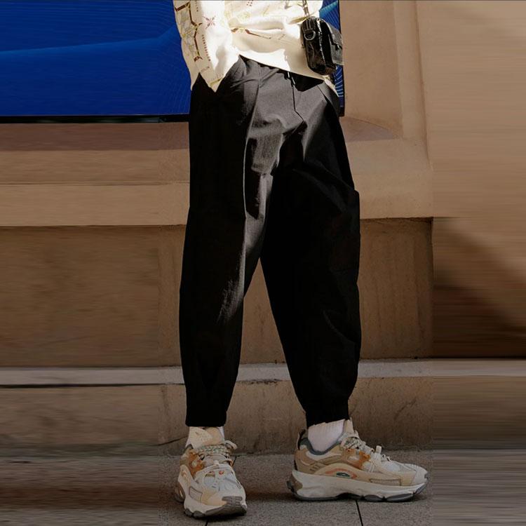 Li Ning CF Wu Xing Series Letter Embroidery Loose Cuff Casual Pants Men Bottoms Black AKXR559-2