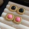 Silver Needle Stone Twisted Pleated Lines Square Earrings Medieval Vintage Earrings Light Luxury High-end Earrings Women