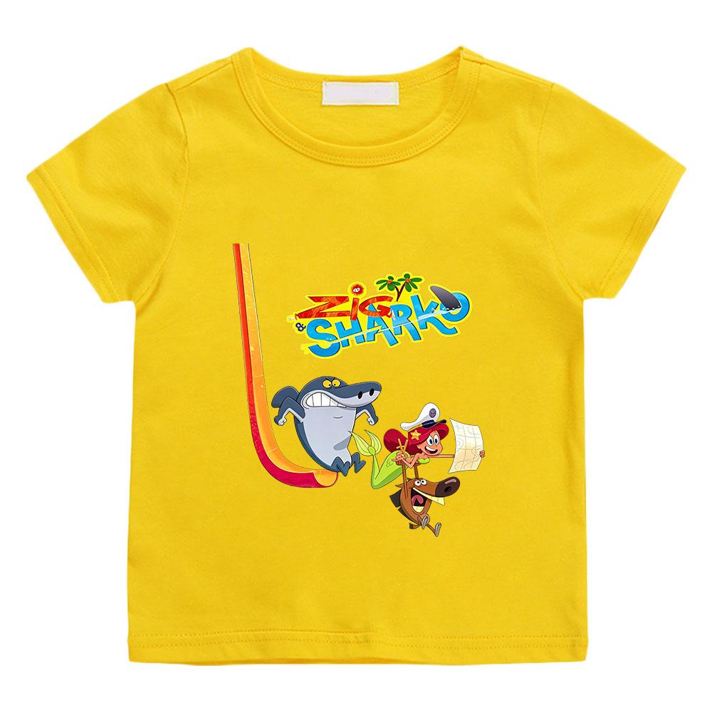 

Zig and Sharko Children s 100%Cotton Cartoon Print T-shirt Cute Boys Girls Fashion Short Sleeve Casual Kids Tops Summer Toddler 160 жовтий