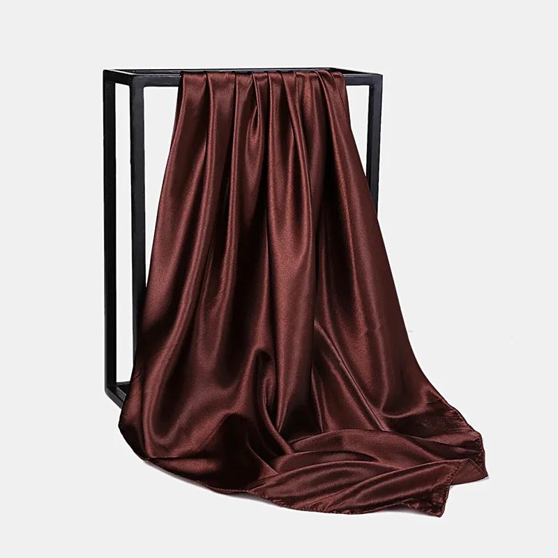 90Cm Solid Colors Neckerchief Hijab Scarf For Women Silk Satin Headband Hair Scarves Female Square Shawls Head Scarfs For Ladies