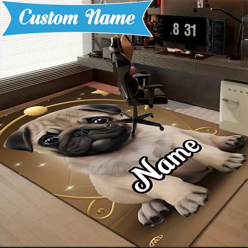 Custom Name Bulldog Comfortably Rug for Living Room, Game Rooms, Office, Bedroom, Floor Mat Playful Design, Fan Gifts Christmas Decor