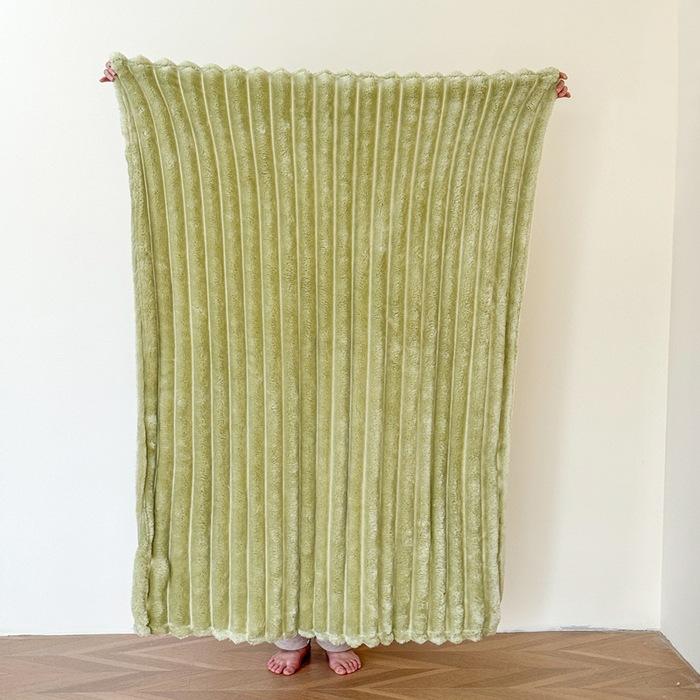 Thickened Rabbit Plush Flannel Blanket for Nap, 4.8cm Wide Striped Air Conditioner Blanket