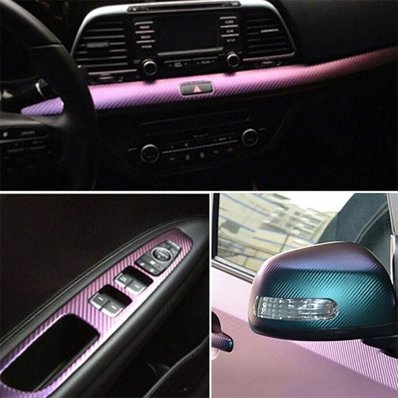 3D Car Interior Accessories Panel Chameleon Carbon Fiber Vinyl Wrap DIY Sticker Purple Green GZW