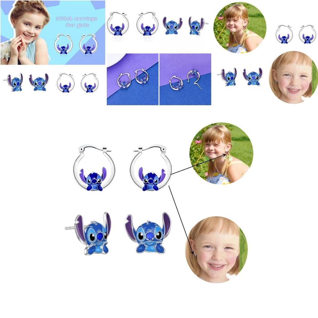 Stylowe i Urocze Kolczyki Sztyfty z Kreskówką Stitch Dla Dzieci i Dorosłych